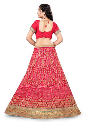 Pink Embroidered Net Semi Stitched Lehenga With Dupatta 2