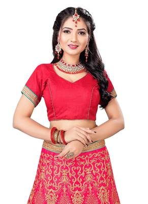 Pink Embroidered Net Semi Stitched Lehenga With Dupatta 3