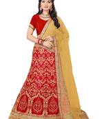 Red Embroidered Net Semi Stitched Lehenga With Dupatta