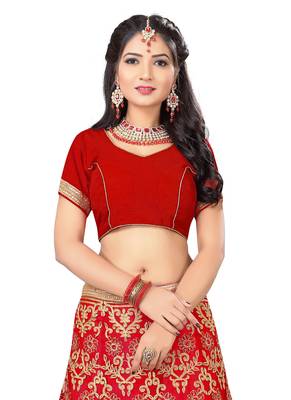 Red Embroidered Net Semi Stitched Lehenga With Dupatta 3