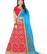 Pink Embroidered Net Semi Stitched Lehenga With Dupatta