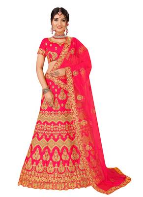 Pink Embroidered Silk Semi Stitched Lehenga With Dupatta 1