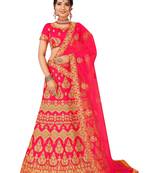Pink Embroidered Silk Semi Stitched Lehenga With Dupatta