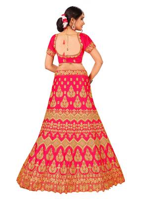 Pink Embroidered Silk Semi Stitched Lehenga With Dupatta 2