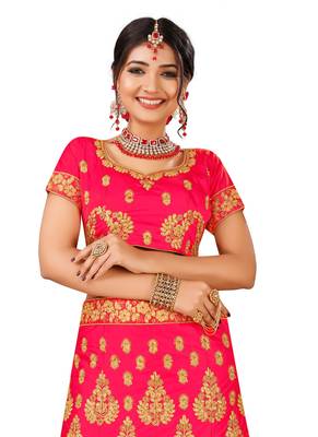 Pink Embroidered Silk Semi Stitched Lehenga With Dupatta 3