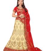 Beige Embroidered Silk Semi Stitched Lehenga With Dupatta