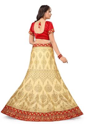 Beige Embroidered Silk Semi Stitched Lehenga With Dupatta 2