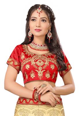 Beige Embroidered Silk Semi Stitched Lehenga With Dupatta 3