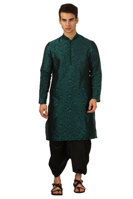 Green Embroidered Art Silk Dhoti Kurta 1