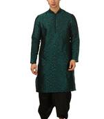 Green Embroidered Art Silk Dhoti Kurta