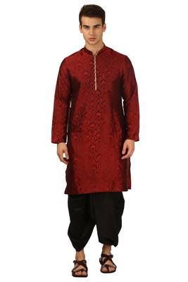 Red Embroidered Art Silk Dhoti Kurta 1