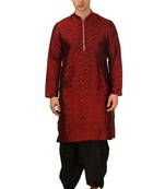 Red Embroidered Art Silk Dhoti Kurta