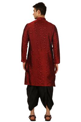 Red Embroidered Art Silk Dhoti Kurta 2