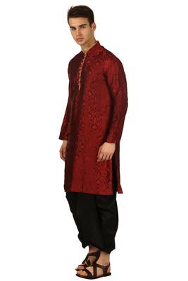 Red Embroidered Art Silk Dhoti Kurta 3