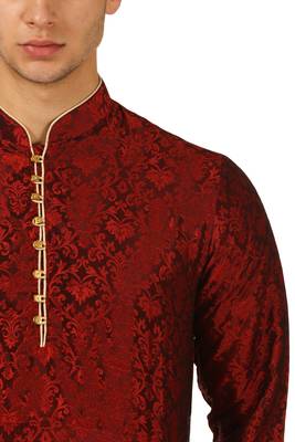 Red Embroidered Art Silk Dhoti Kurta 4