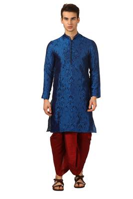 Blue Embroidered Art Silk Dhoti Kurta 1