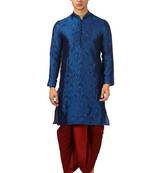 Blue Embroidered Art Silk Dhoti Kurta