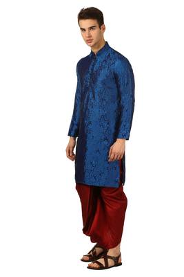 Blue Embroidered Art Silk Dhoti Kurta 2
