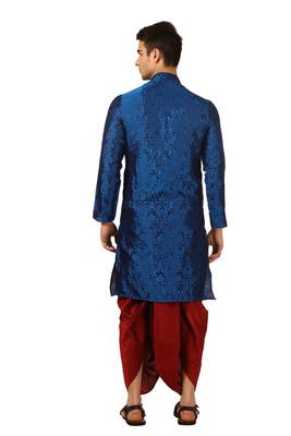 Blue Embroidered Art Silk Dhoti Kurta 3