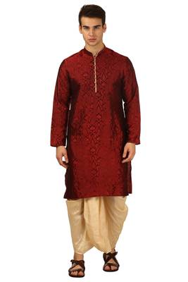 Red Embroidered Art Silk Dhoti Kurta 1