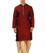 Red Embroidered Art Silk Dhoti Kurta