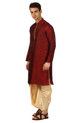 Red Embroidered Art Silk Dhoti Kurta 2