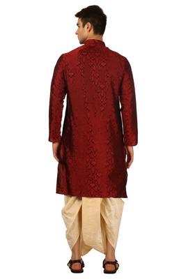 Red Embroidered Art Silk Dhoti Kurta 3