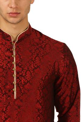 Red Embroidered Art Silk Dhoti Kurta 4