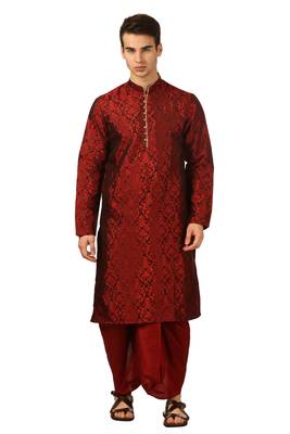 Red Embroidered Art Silk Dhoti Kurta 1