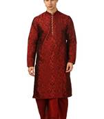 Red Embroidered Art Silk Dhoti Kurta
