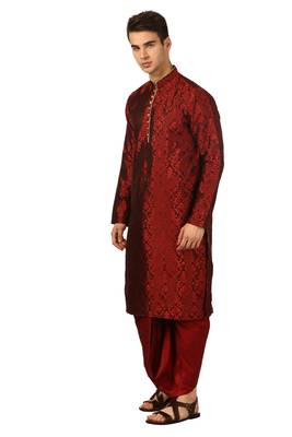 Red Embroidered Art Silk Dhoti Kurta 2