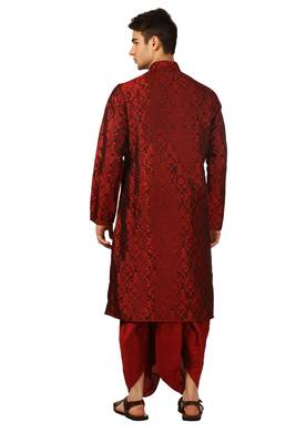 Red Embroidered Art Silk Dhoti Kurta 3