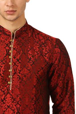 Red Embroidered Art Silk Dhoti Kurta 4