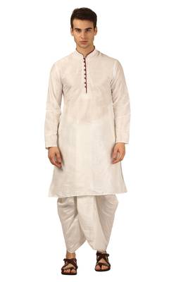 White Embroidered Art Silk Dhoti Kurta 1