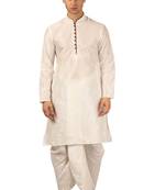 White Embroidered Art Silk Dhoti Kurta