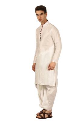 White Embroidered Art Silk Dhoti Kurta 2