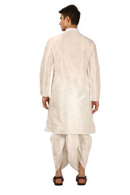 White Embroidered Art Silk Dhoti Kurta 3