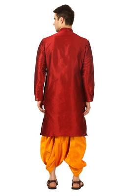 Red Embroidered Art Silk Dhoti Kurta 1