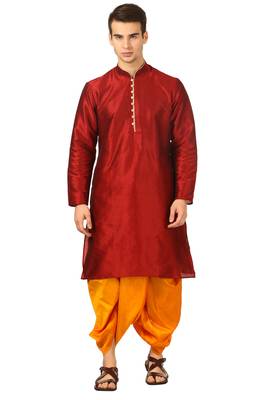 Red Embroidered Art Silk Dhoti Kurta 2