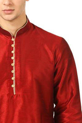 Red Embroidered Art Silk Dhoti Kurta 3