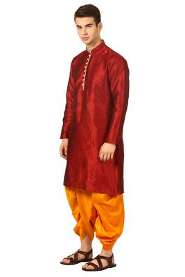 Red Embroidered Art Silk Dhoti Kurta 5