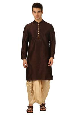 Brown Embroidered Art Silk Dhoti Kurta 1