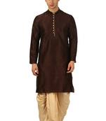 Brown Embroidered Art Silk Dhoti Kurta