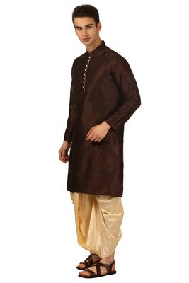 Brown Embroidered Art Silk Dhoti Kurta 2