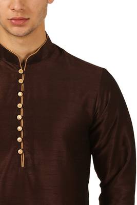 Brown Embroidered Art Silk Dhoti Kurta 4