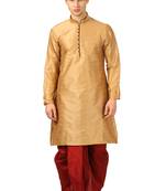 Brown Embroidered Art Silk Dhoti Kurta