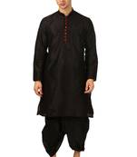 Black Embroidered Art Silk Dhoti Kurta