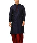 Blue Embroidered Art Silk Dhoti Kurta