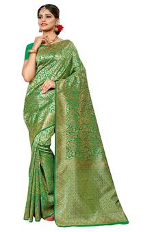 Light Green Woven Art Silk Blend Saree With Blouse