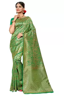 Light Green Woven Art Silk Blend Saree With Blouse